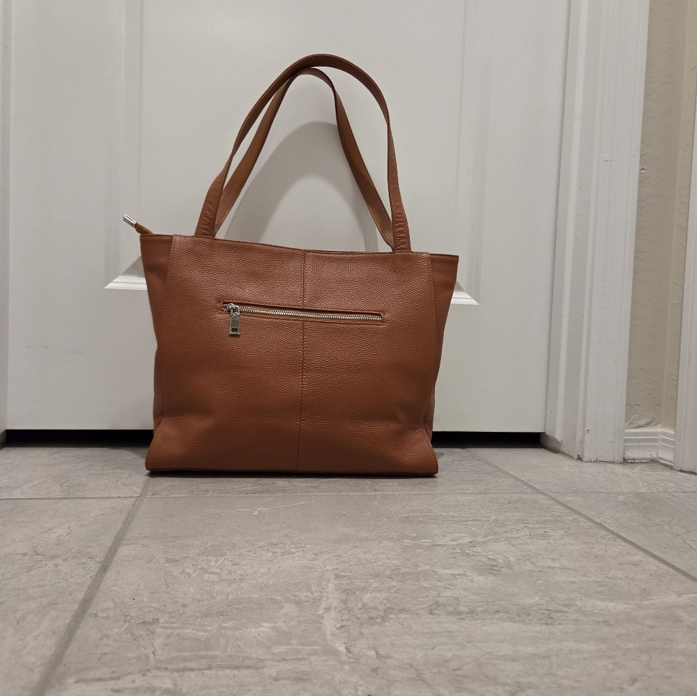 Genuine Leather Tote Bag with Laptop Compartment - Picture 11 of 15